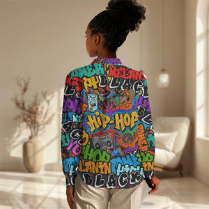 Hip Hop Graffiti African Women Casual Shirt Black Melanin Text and Urban Street Art - African Pride