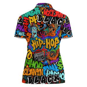 Hip Hop Graffiti African Women Polo Shirt Black Melanin Text and Urban Street Art - African Pride