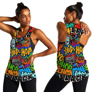 Hip Hop Graffiti African Women Racerback Tank Black Melanin Text and Urban Street Art - African Pride