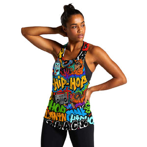 Hip Hop Graffiti African Women Racerback Tank Black Melanin Text and Urban Street Art - African Pride