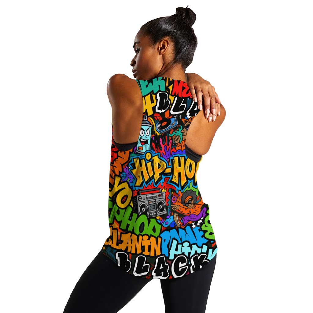 Hip Hop Graffiti African Women Racerback Tank Black Melanin Text and Urban Street Art - African Pride