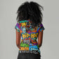 Hip Hop Graffiti African Women V-Neck T-Shirt Black Melanin Text and Urban Street Art - African Pride