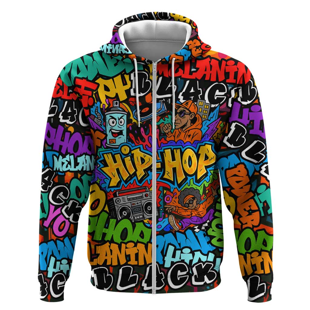Hip Hop Graffiti African Zip Hoodie Black Melanin Text and Urban Street Art - African Pride
