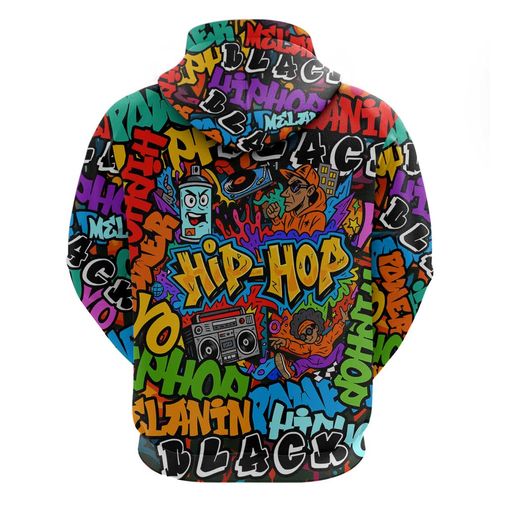 Hip Hop Graffiti African Zip Hoodie Black Melanin Text and Urban Street Art - African Pride