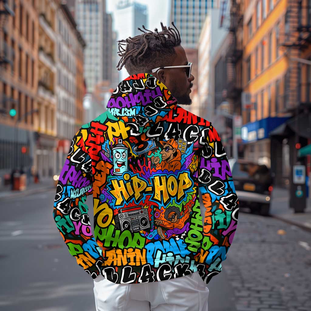 Hip Hop Graffiti African Zip Hoodie Black Melanin Text and Urban Street Art - African Pride