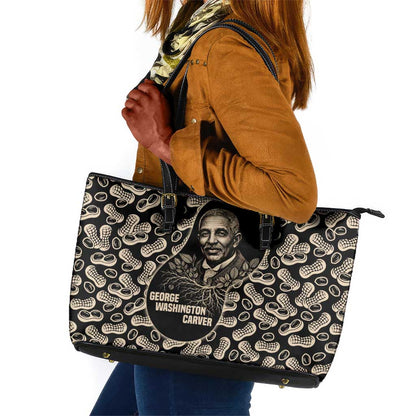 George Washington Carver Leather Tote Bag Peanut From Soil Comes Knowledge Quote and Agricultural Roots - African Pride