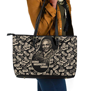 George Washington Carver Leather Tote Bag Peanut From Soil Comes Knowledge Quote and Agricultural Roots - African Pride