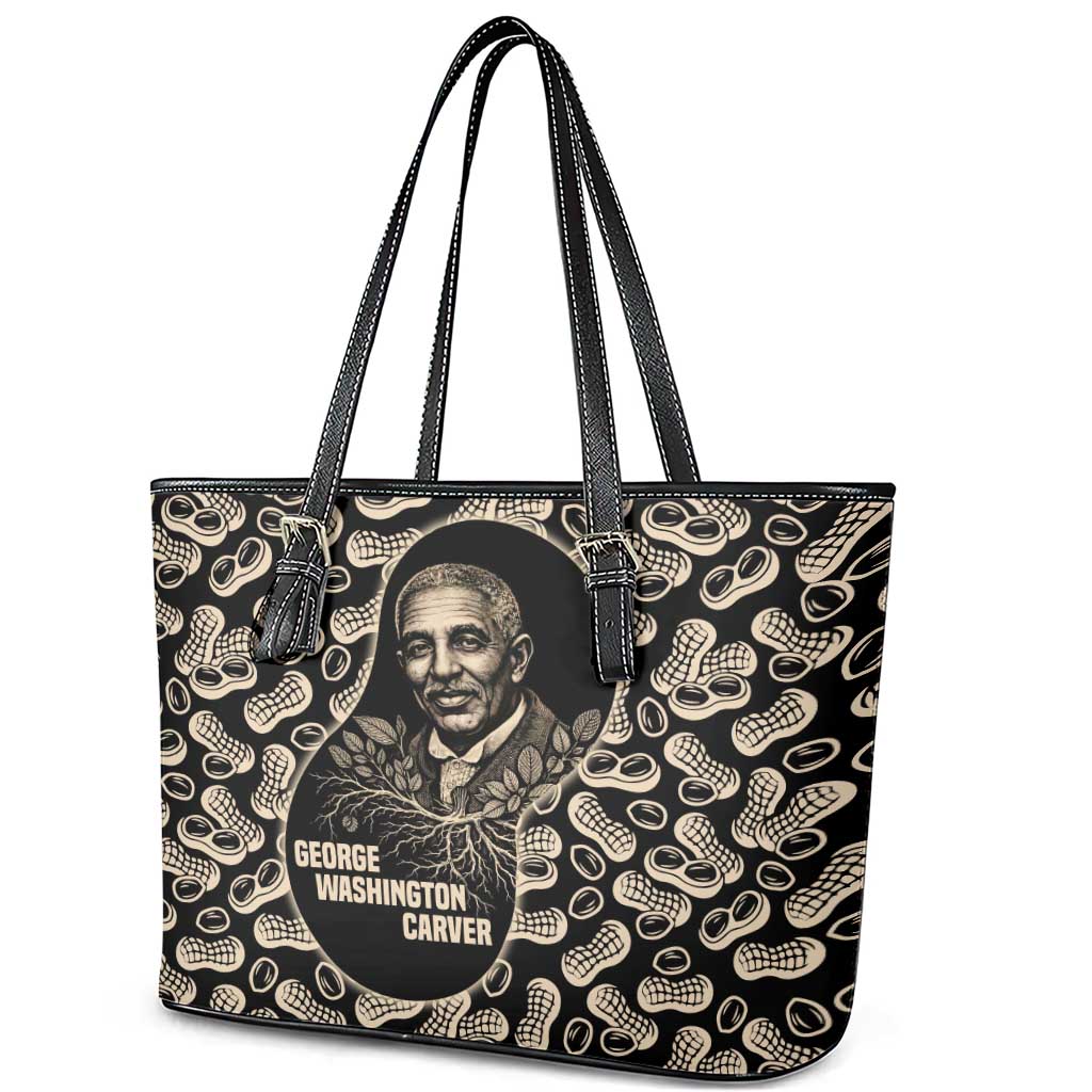 George Washington Carver Leather Tote Bag Peanut From Soil Comes Knowledge Quote and Agricultural Roots - African Pride