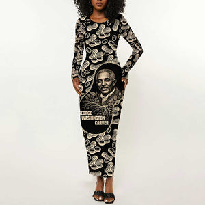 George Washington Carver Long Sleeve Bodycon Dress Peanut From Soil Comes Knowledge Quote and Agricultural Roots - African Pride