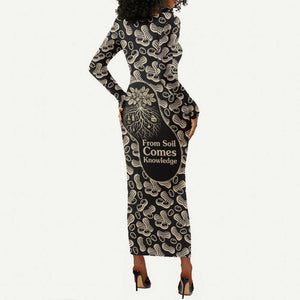 George Washington Carver Long Sleeve Bodycon Dress Peanut From Soil Comes Knowledge Quote and Agricultural Roots - African Pride