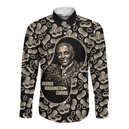 George Washington Carver Long Sleeve Button Shirt Peanut From Soil Comes Knowledge Quote and Agricultural Roots - African Pride