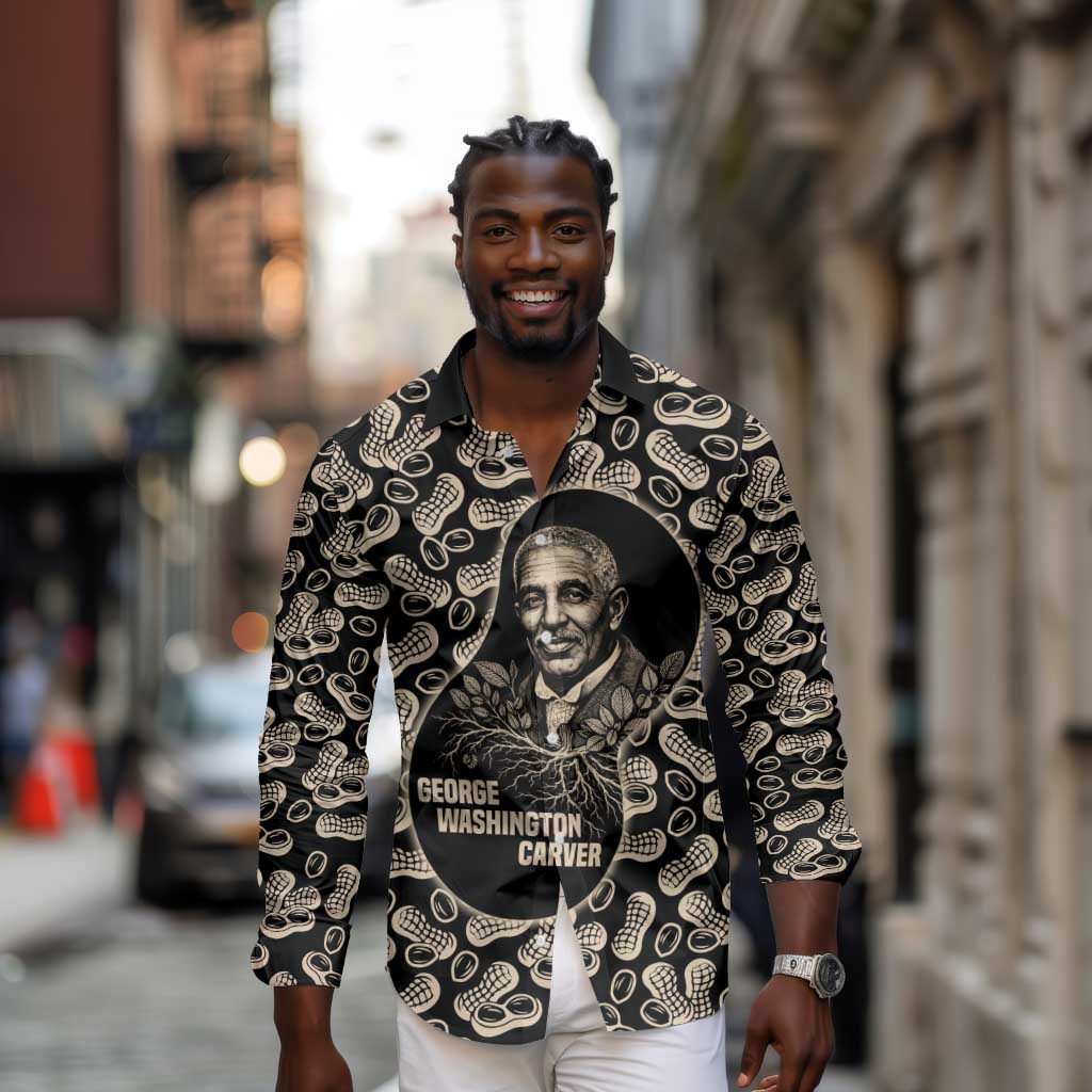 George Washington Carver Long Sleeve Button Shirt Peanut From Soil Comes Knowledge Quote and Agricultural Roots - African Pride