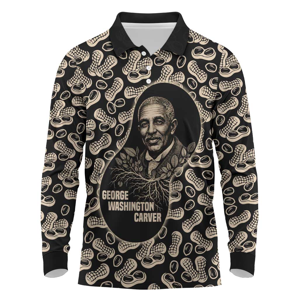 George Washington Carver Long Sleeve Polo Shirt Peanut From Soil Comes Knowledge Quote and Agricultural Roots - African Pride