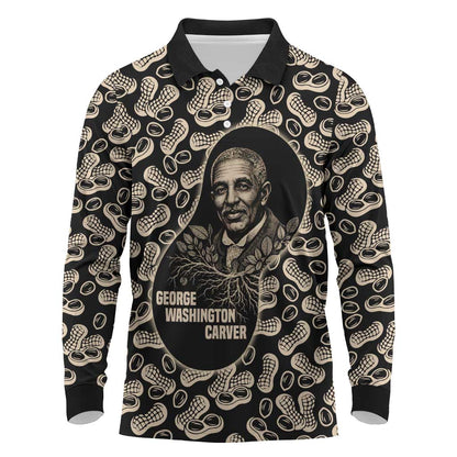 George Washington Carver Long Sleeve Polo Shirt Peanut From Soil Comes Knowledge Quote and Agricultural Roots - African Pride