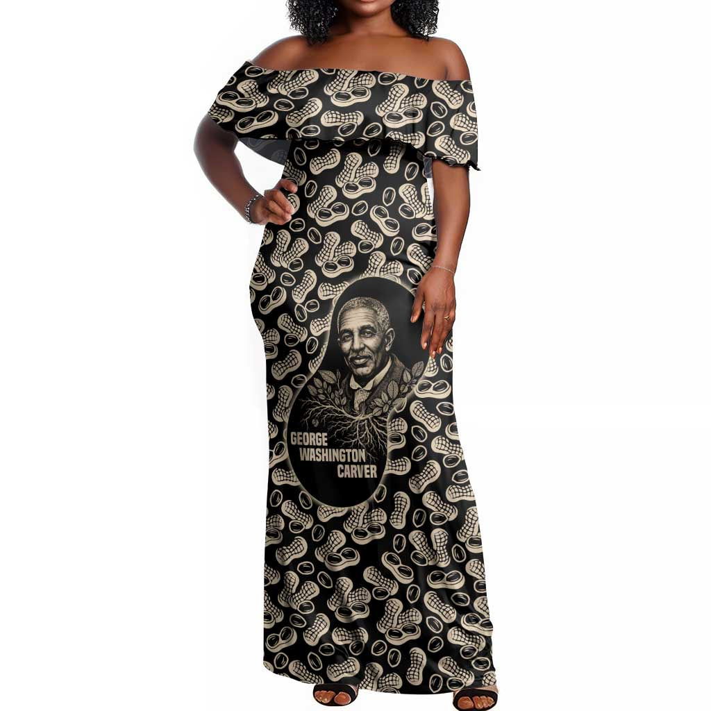 George Washington Carver Off Shoulder Maxi Dress Peanut From Soil Comes Knowledge Quote and Agricultural Roots - African Pride