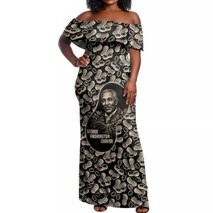 George Washington Carver Off Shoulder Maxi Dress Peanut From Soil Comes Knowledge Quote and Agricultural Roots - African Pride