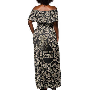 George Washington Carver Off Shoulder Maxi Dress Peanut From Soil Comes Knowledge Quote and Agricultural Roots - African Pride
