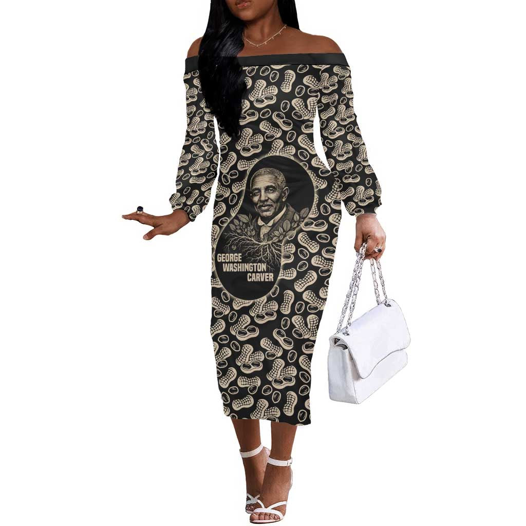 George Washington Carver Off The Shoulder Long Sleeve Dress Peanut From Soil Comes Knowledge Quote and Agricultural Roots - African Pride