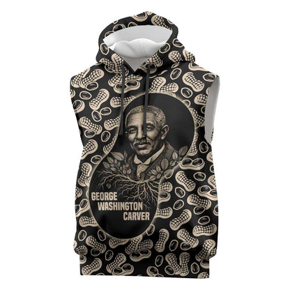 George Washington Carver Sleeveless Hoodie Peanut From Soil Comes Knowledge Quote and Agricultural Roots - African Pride