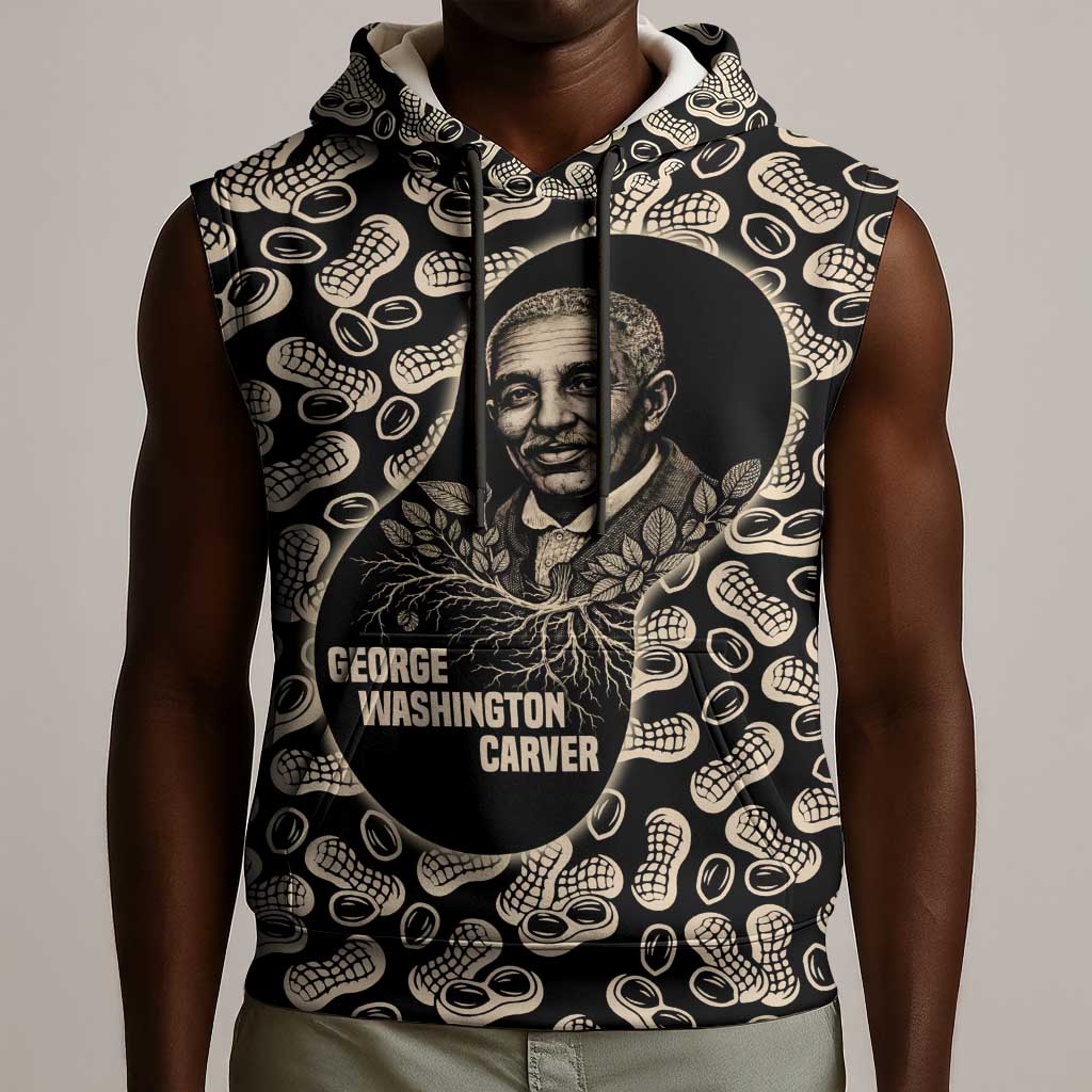 George Washington Carver Sleeveless Hoodie Peanut From Soil Comes Knowledge Quote and Agricultural Roots - African Pride