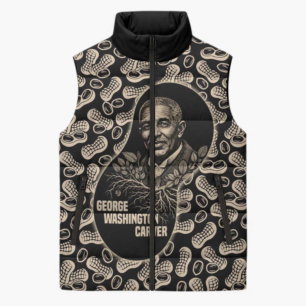 George Washington Carver Sleeveless Puffer Jacket Peanut From Soil Comes Knowledge Quote and Agricultural Roots - African Pride