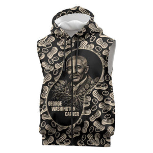 George Washington Carver Sleeveless Zip Hoodie Peanut From Soil Comes Knowledge Quote and Agricultural Roots - African Pride