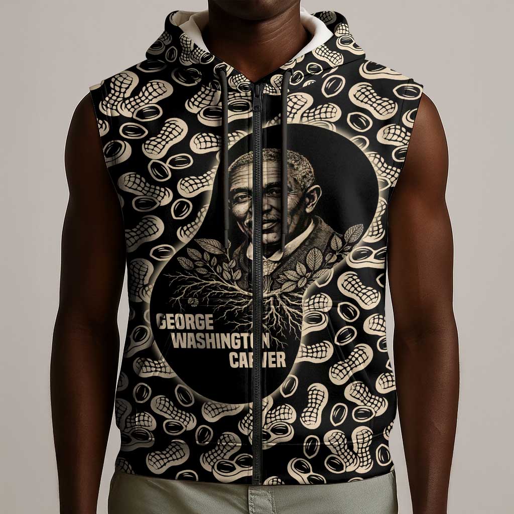 George Washington Carver Sleeveless Zip Hoodie Peanut From Soil Comes Knowledge Quote and Agricultural Roots - African Pride