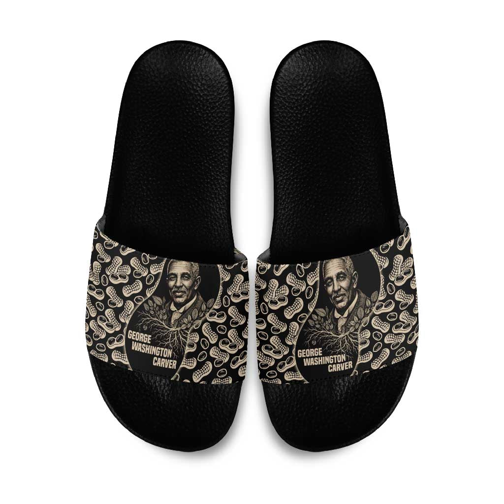 George Washington Carver Slide Sandals Peanut From Soil Comes Knowledge Quote and Agricultural Roots - African Pride