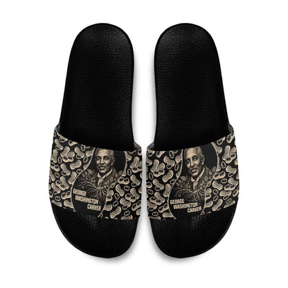 George Washington Carver Slide Sandals Peanut From Soil Comes Knowledge Quote and Agricultural Roots - African Pride