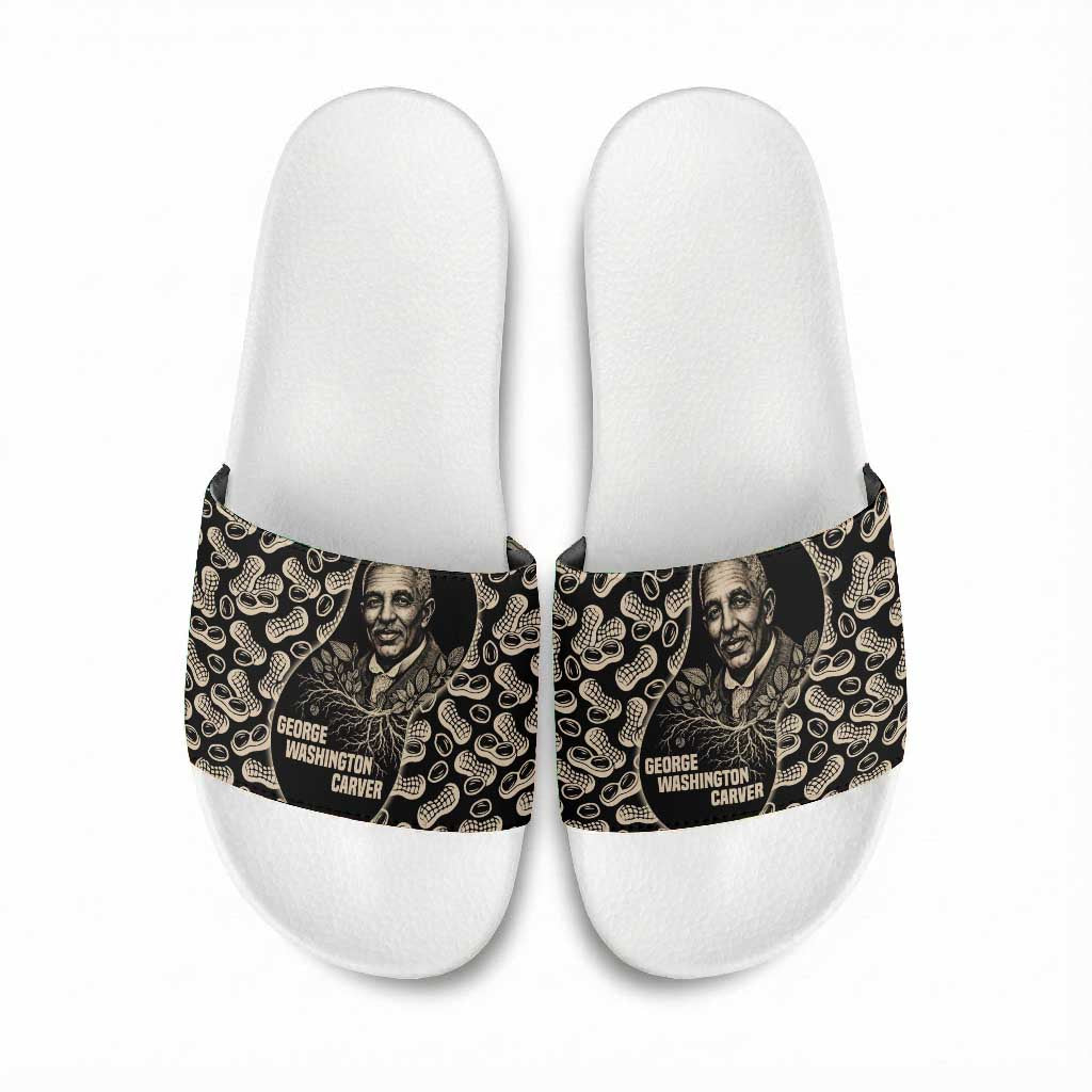 George Washington Carver Slide Sandals Peanut From Soil Comes Knowledge Quote and Agricultural Roots - African Pride