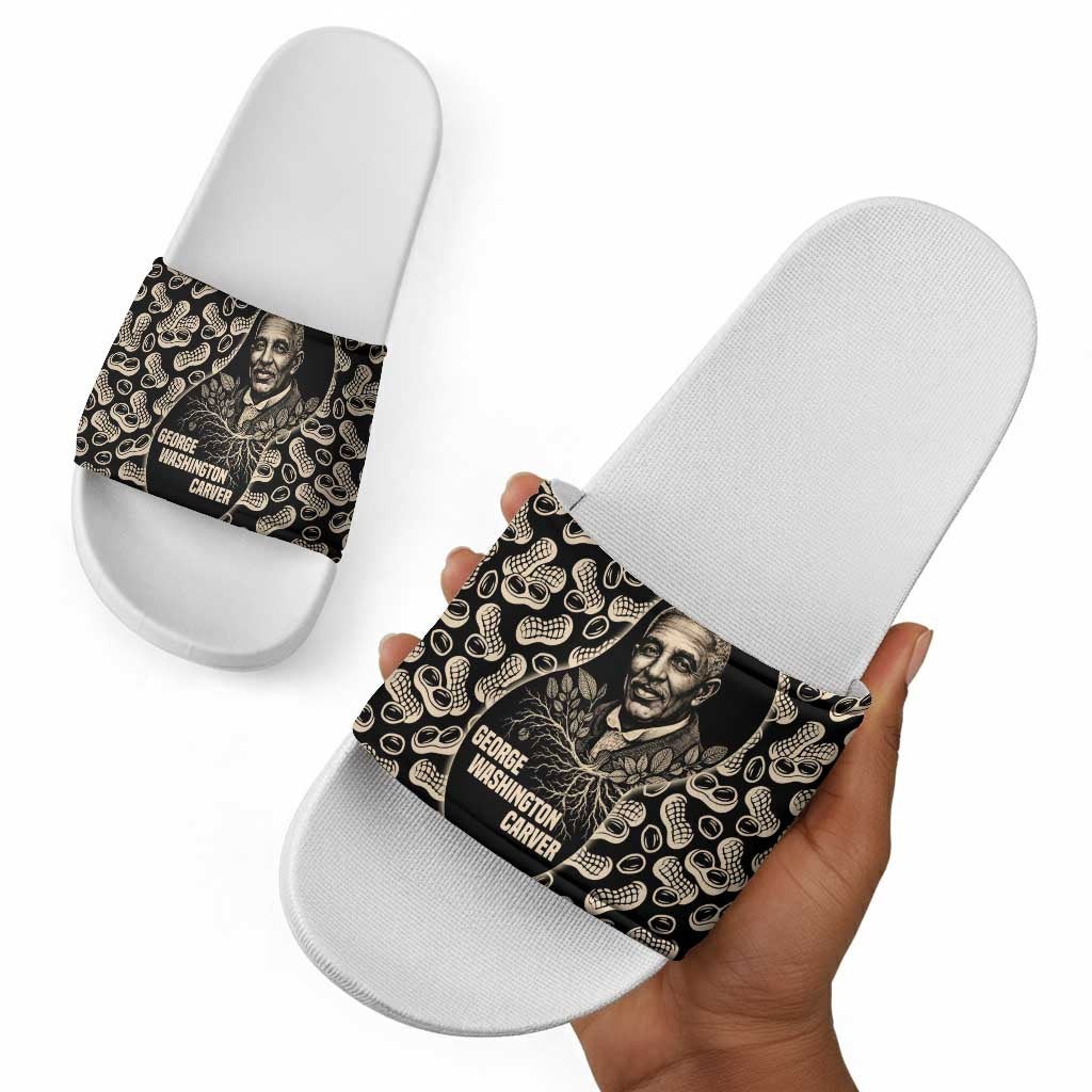 George Washington Carver Slide Sandals Peanut From Soil Comes Knowledge Quote and Agricultural Roots - African Pride