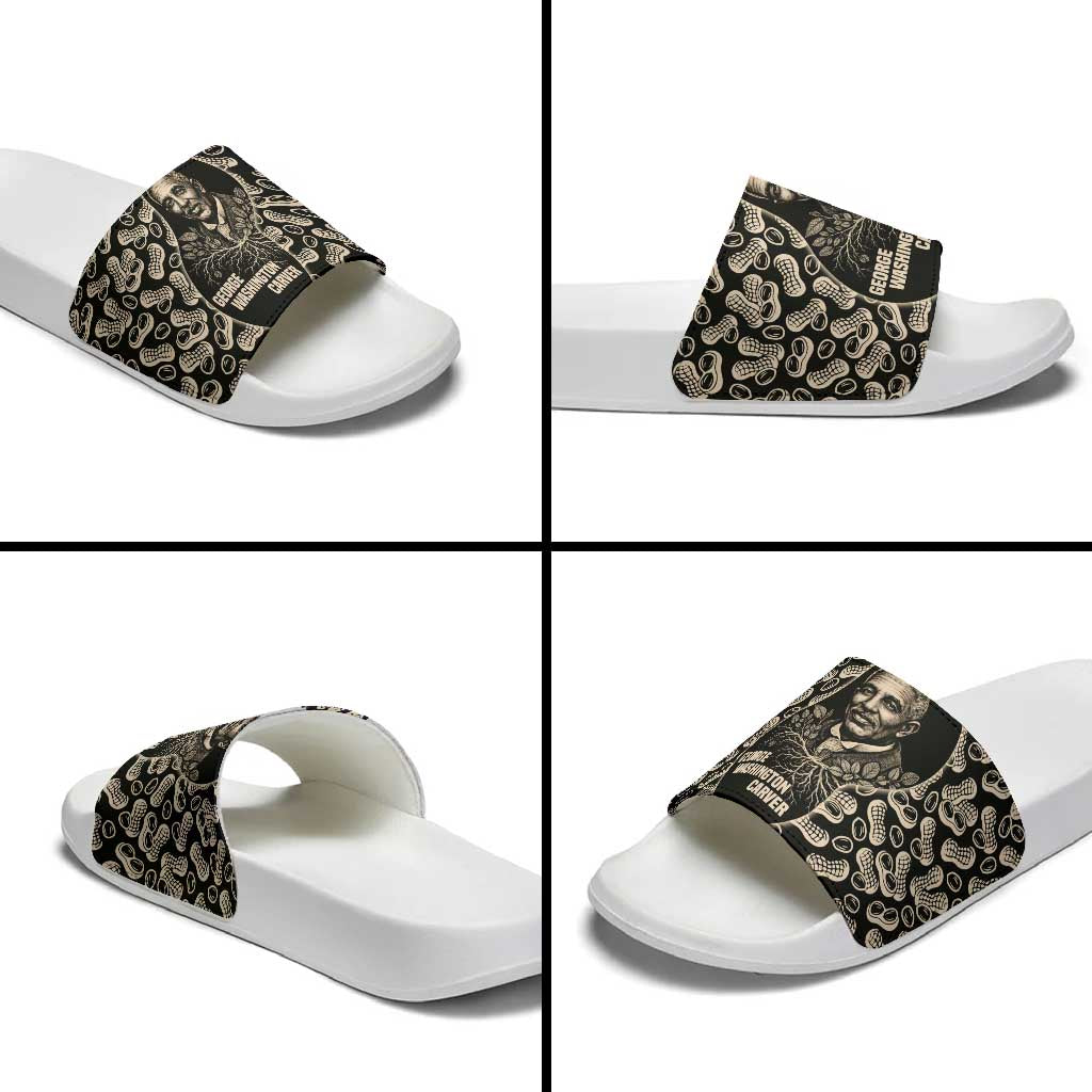 George Washington Carver Slide Sandals Peanut From Soil Comes Knowledge Quote and Agricultural Roots - African Pride