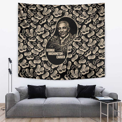 George Washington Carver Tapestry Peanut From Soil Comes Knowledge Quote and Agricultural Roots - African Pride