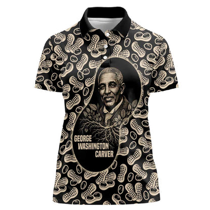 George Washington Carver Women Polo Shirt Peanut From Soil Comes Knowledge Quote and Agricultural Roots - African Pride