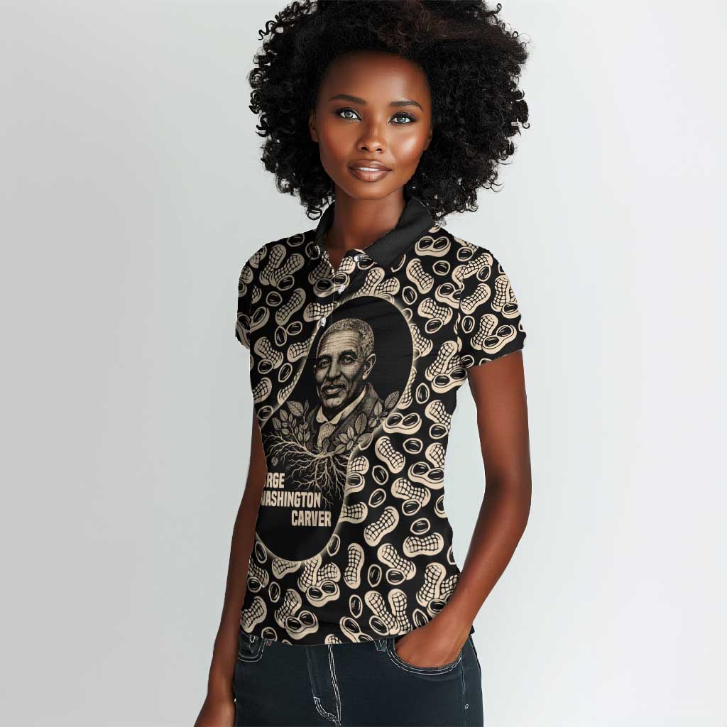 George Washington Carver Women Polo Shirt Peanut From Soil Comes Knowledge Quote and Agricultural Roots - African Pride