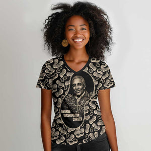George Washington Carver Women V-Neck T-Shirt Peanut From Soil Comes Knowledge Quote and Agricultural Roots - African Pride