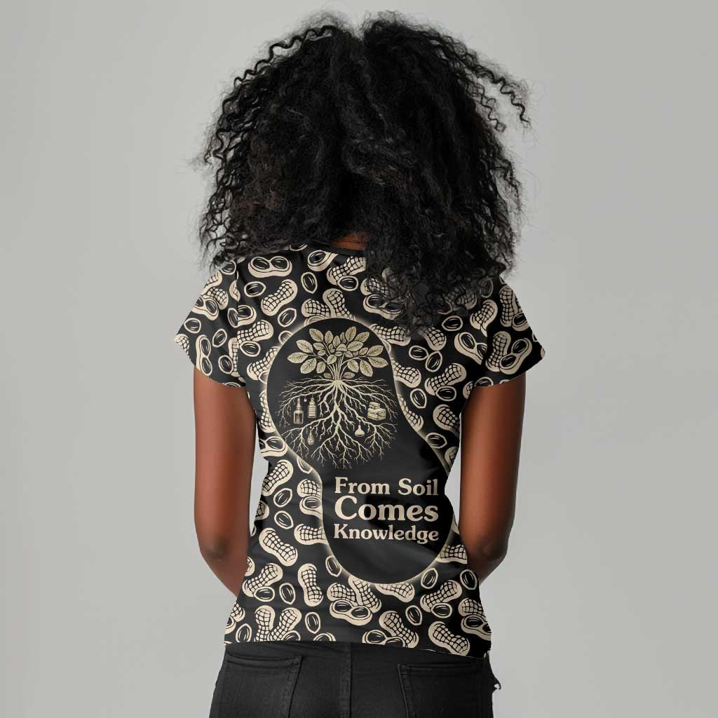 George Washington Carver Women V-Neck T-Shirt Peanut From Soil Comes Knowledge Quote and Agricultural Roots - African Pride