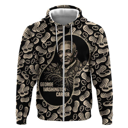 George Washington Carver Zip Hoodie Peanut From Soil Comes Knowledge Quote and Agricultural Roots - African Pride