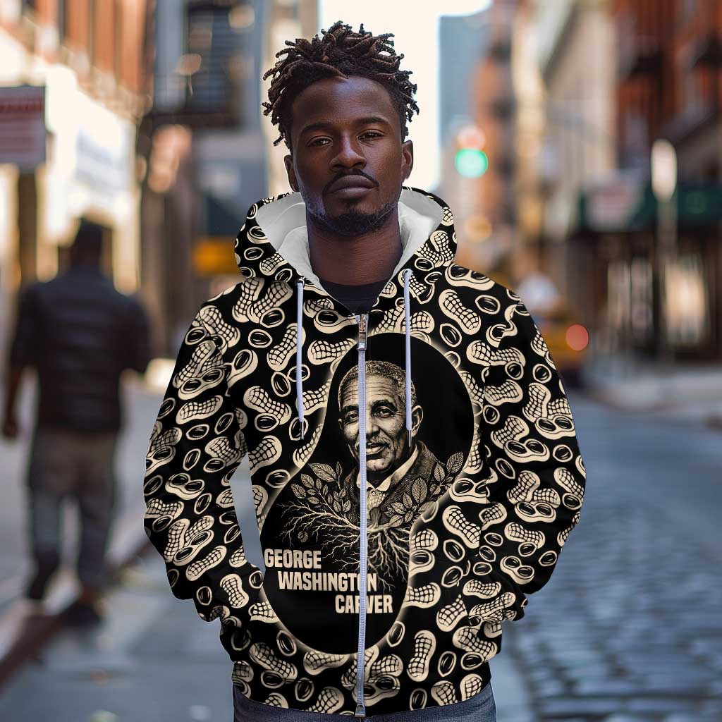George Washington Carver Zip Hoodie Peanut From Soil Comes Knowledge Quote and Agricultural Roots - African Pride