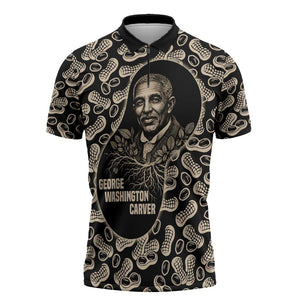 George Washington Carver Zipper Polo Shirt Peanut From Soil Comes Knowledge Quote and Agricultural Roots - African Pride