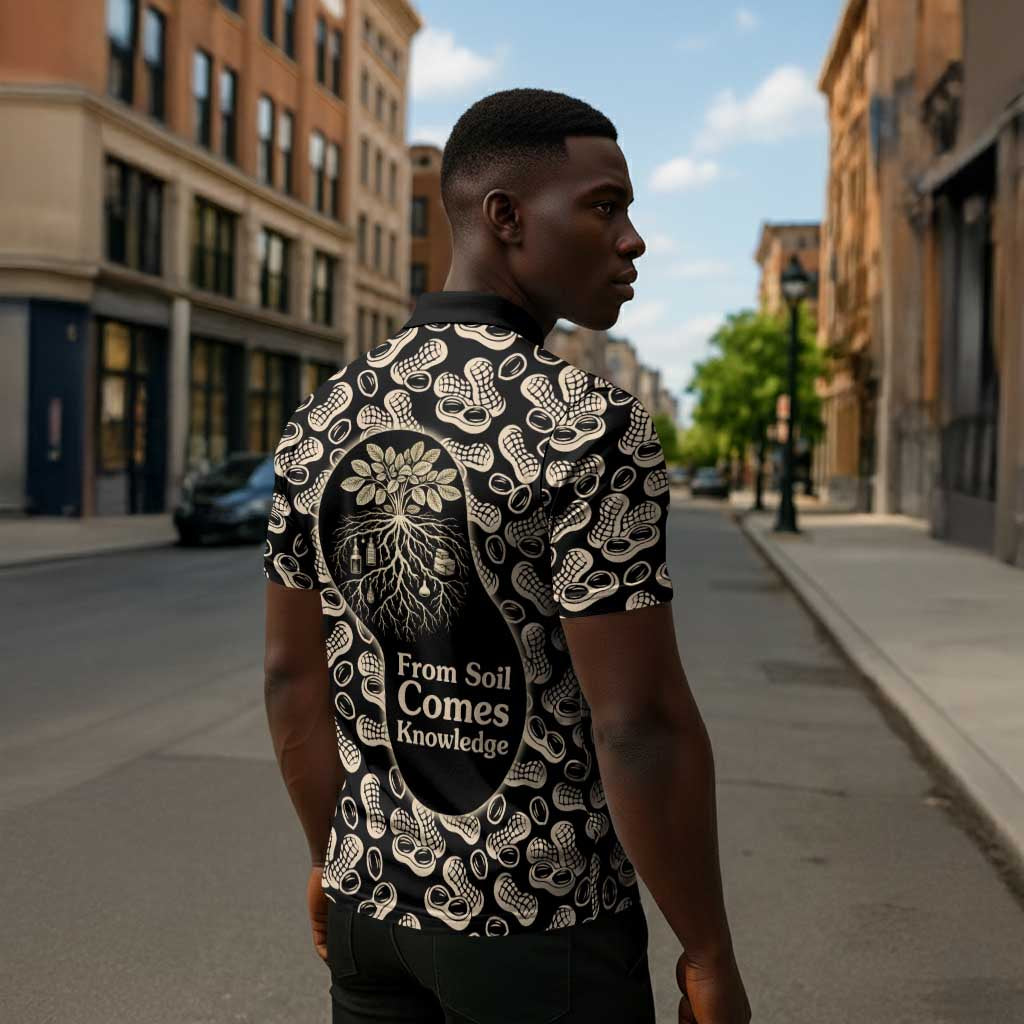 George Washington Carver Zipper Polo Shirt Peanut From Soil Comes Knowledge Quote and Agricultural Roots - African Pride