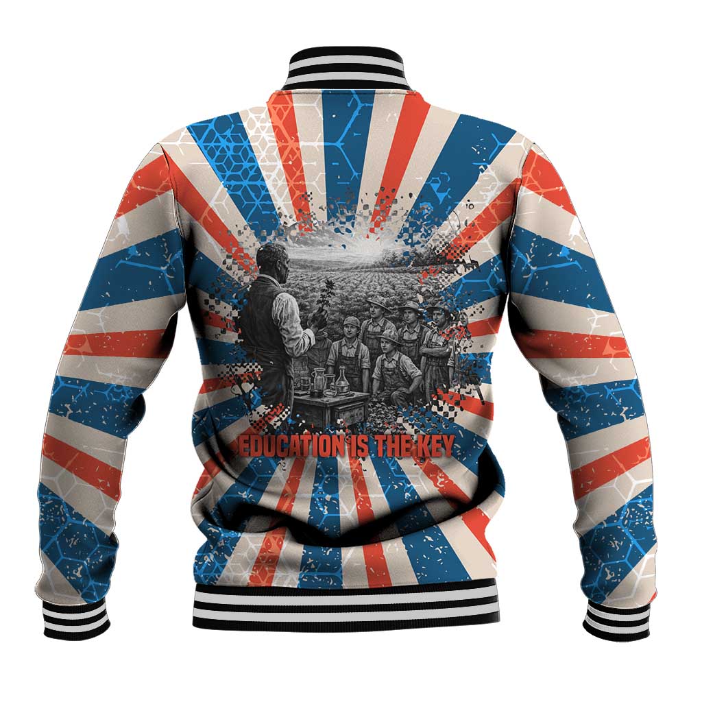 George Washington Carver Baseball Jacket with Science Teaching Scene, Education Is the Key Quote - African Pride