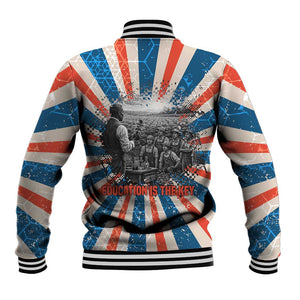 George Washington Carver Baseball Jacket with Science Teaching Scene, Education Is the Key Quote - African Pride
