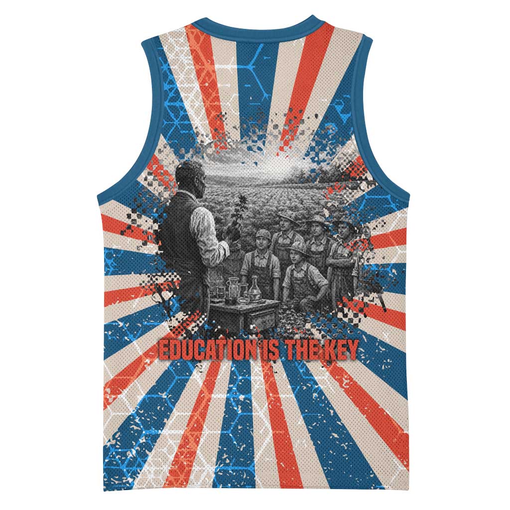 George Washington Carver Basketball Jersey with Science Teaching Scene, Education Is the Key Quote - African Pride