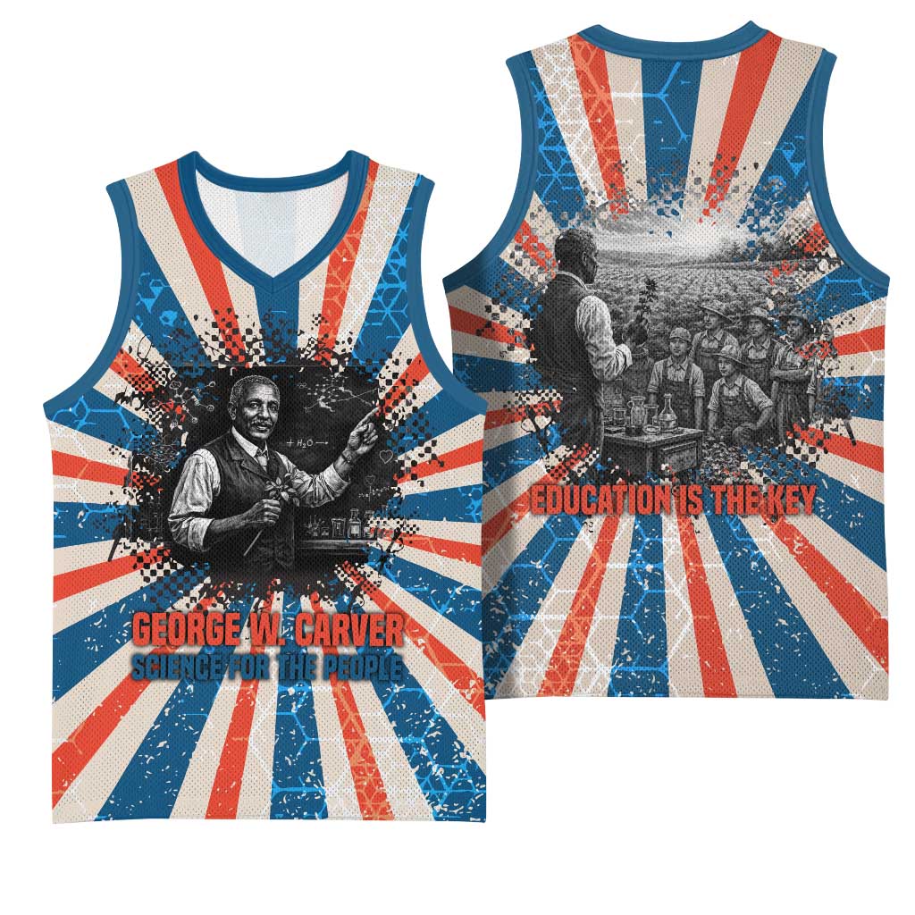 George Washington Carver Basketball Jersey with Science Teaching Scene, Education Is the Key Quote - African Pride