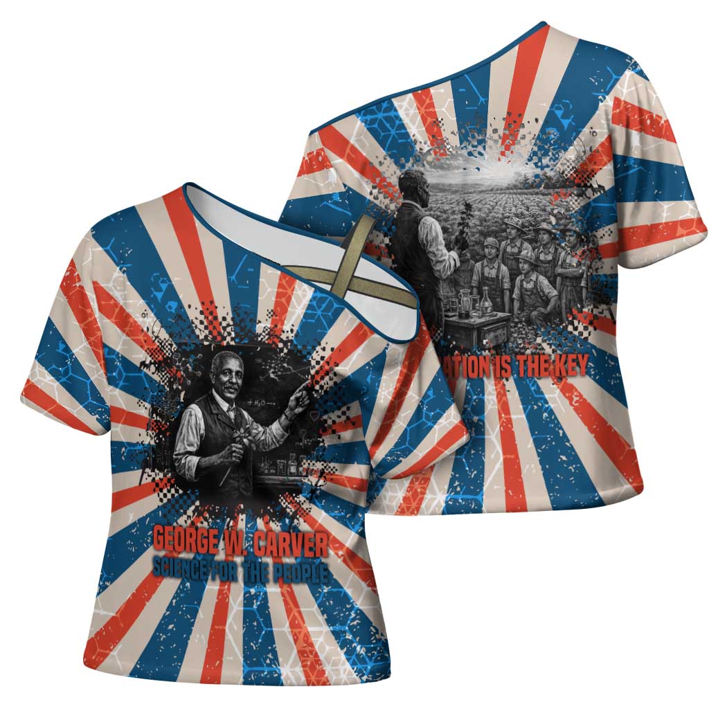 George Washington Carver Cross Shoulder Shirt with Science Teaching Scene, Education Is the Key Quote - African Pride