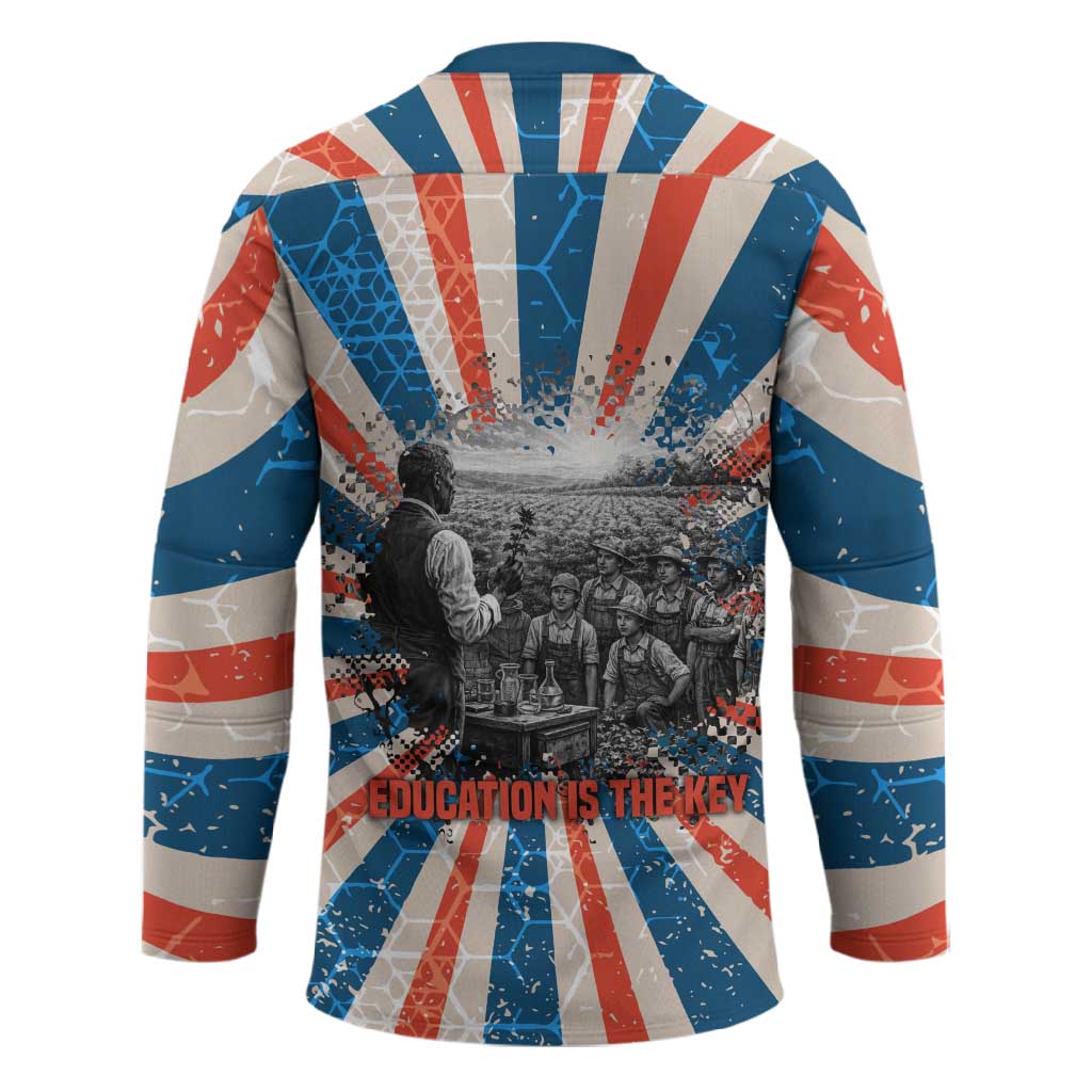 George Washington Carver Hockey Jersey with Science Teaching Scene, Education Is the Key Quote - African Pride