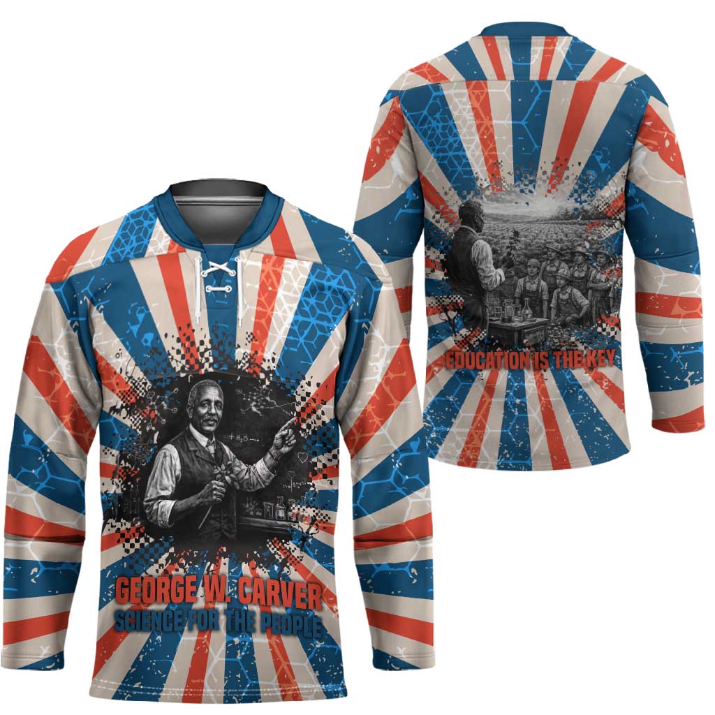 George Washington Carver Hockey Jersey with Science Teaching Scene, Education Is the Key Quote - African Pride