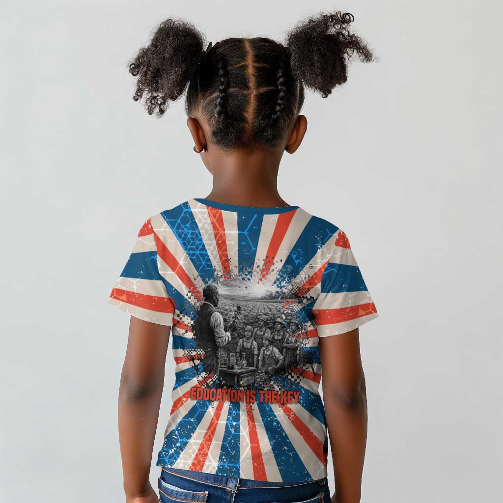 George Washington Carver Kid T shirt with Science Teaching Scene, Education Is the Key Quote - African Pride