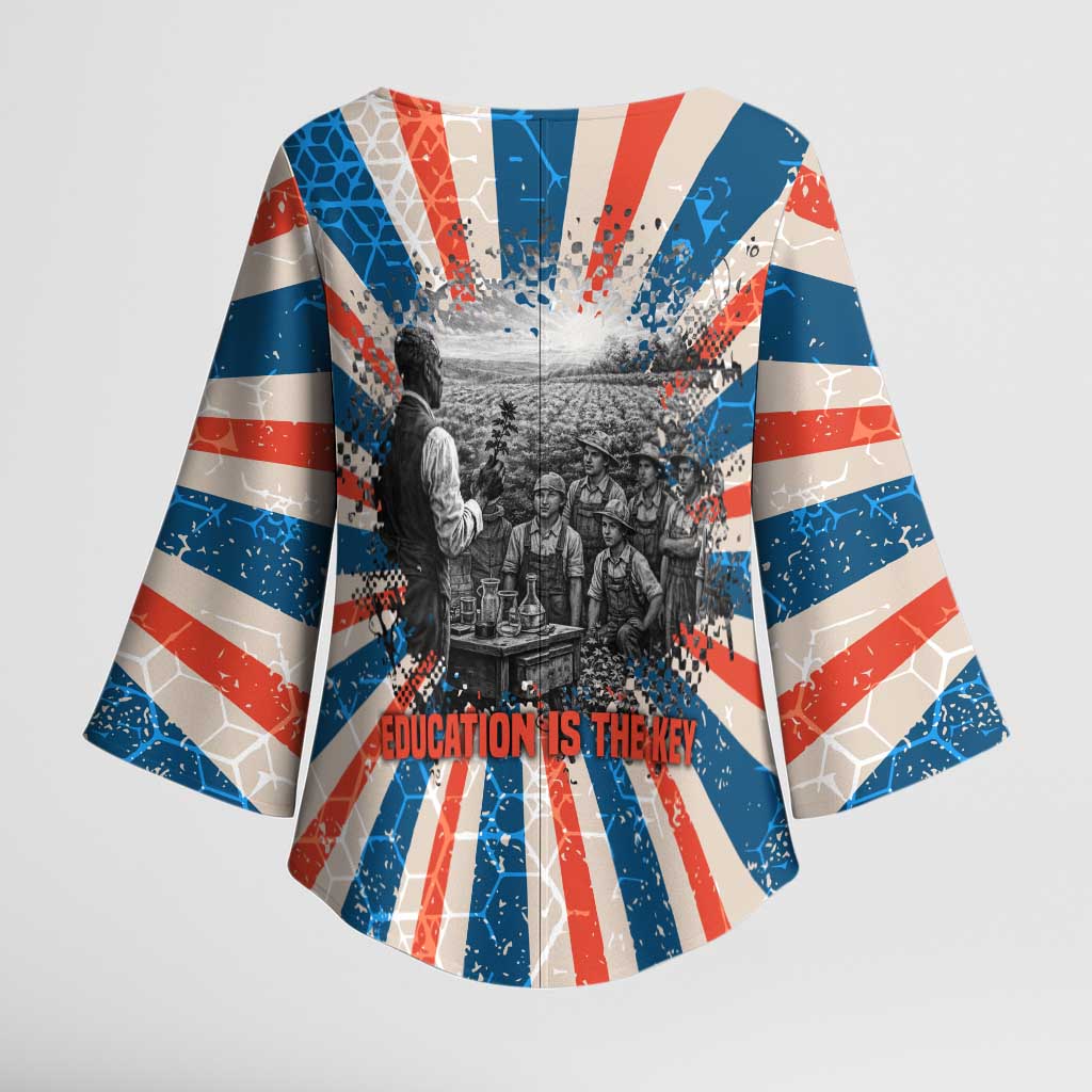 George Washington Carver Kimono Sleeve Blouse with Science Teaching Scene, Education Is the Key Quote - African Pride